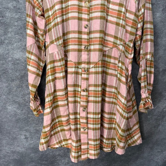 Arula Plaid Flannel Button Down Shirt Dress Plus Size X Pink Brown Country - Picture 3 of 11